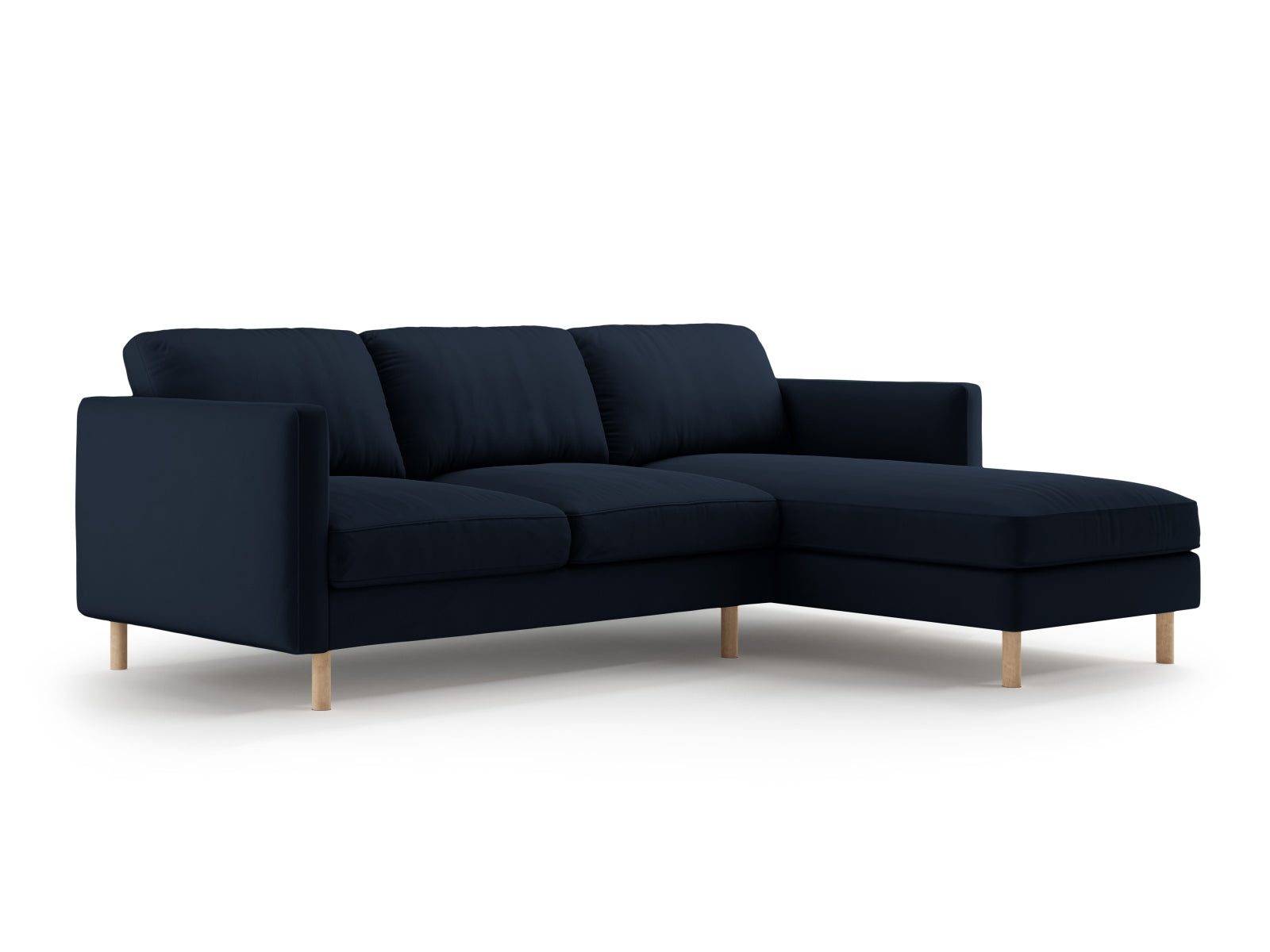 Elegantes Eden Velour Ecksofa in Dunkelblau, 3-Sitzer, rechtsseitig, stilvolles Design von Micadoni für modernen Wohnraum.