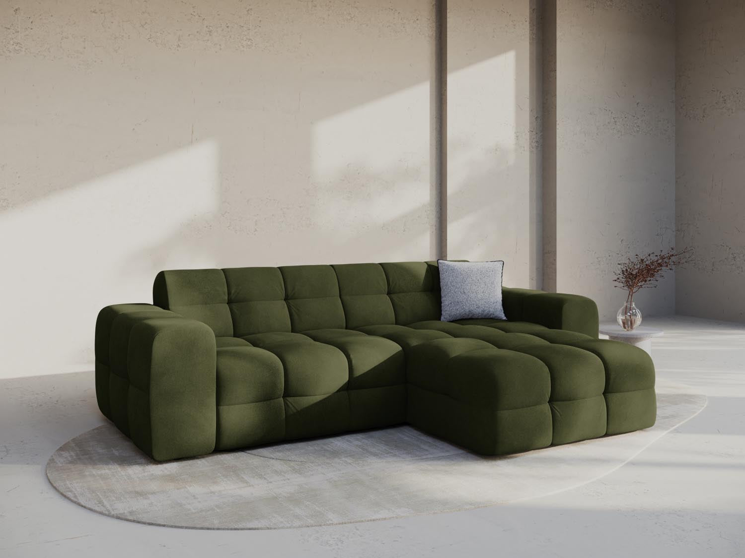 Kendal Velour Ecksofa rechts 4 Sitzer in Army Green präsentiert im Onlineshop von KAQTU Design AG. Ecksofa rechts ist von Micadoni