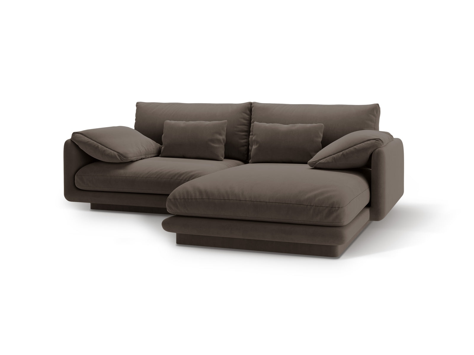 Elegantes Torino Velour Ecksofa in der rechten 3-Sitzer Variante, ideal für stilvolle Wohnräume und entspannte Stunden von Micadoni.