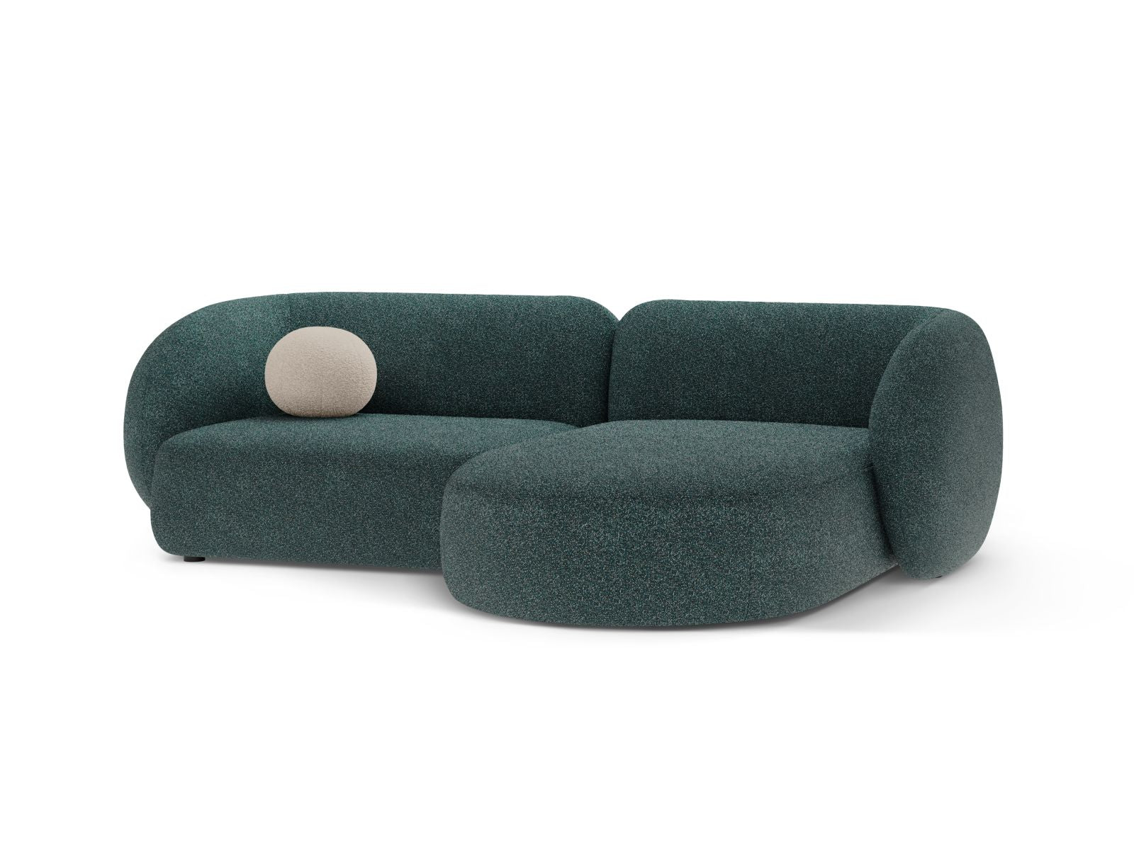 Stylisches 2-Sitzer Ecksofa rechts Kate in elegantem Green Blue Melange, ideal für moderne Wohnräume, erhältlich bei KAQTU Design AG.