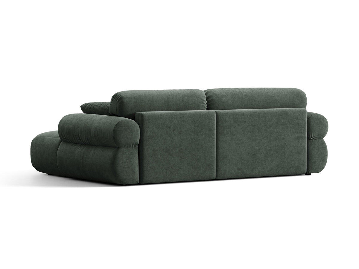 Beiges L-Ecksofa Ophelia von Micadoni mit Stoffbezug Liberty, schwarzen Kunststoffbeinen und niedriger, abgerundeter Sitzform.