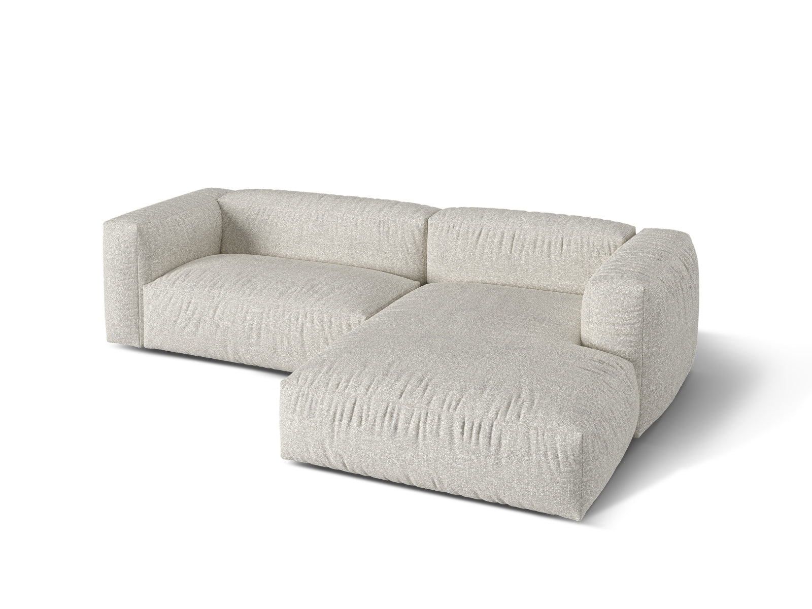 Modernes 2-Sitzer Ecksofa Martina in sanften Grau-Beige-Tönen, ideal für gemütliche und stilvolle Wohnräume, erhältlich bei Micadoni.
