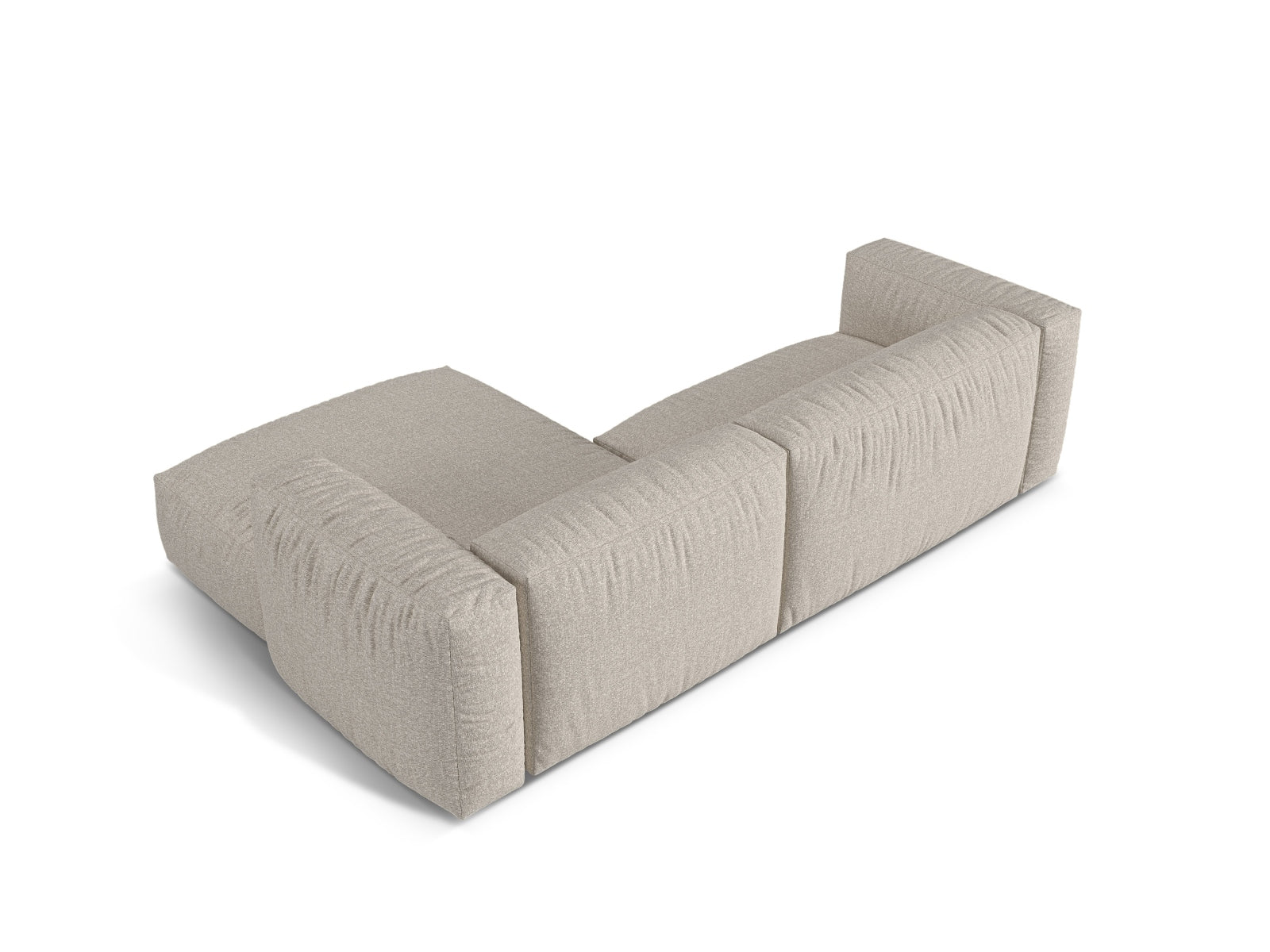 Elegantes, modulares 2-Sitzer Ecksofa Martina in sanftem Beige, perfekt für stilvolle Wohnzimmer und gemütliche Abende.