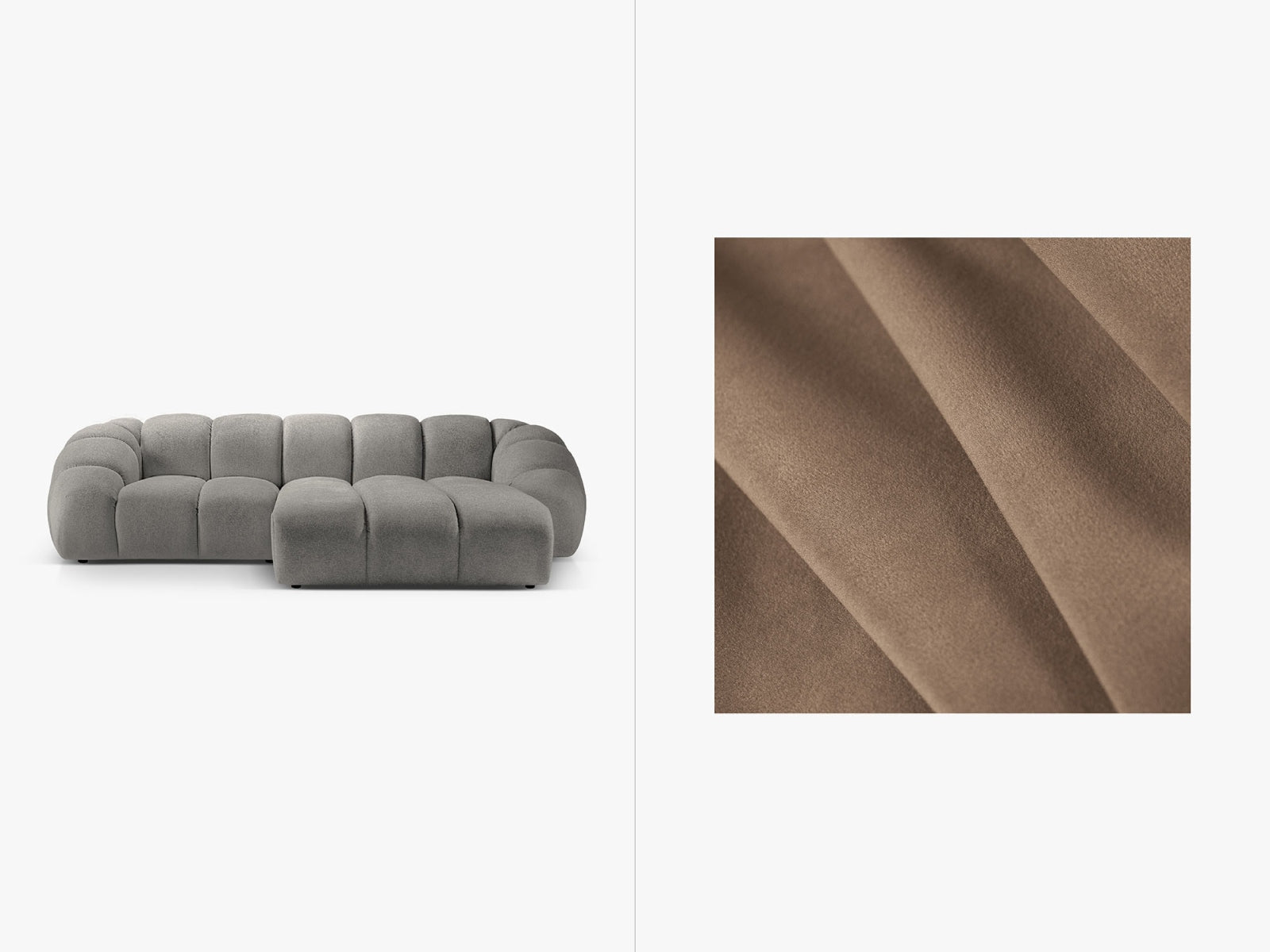 Diana Velour Ecksofa rechts 3 Sitzer in Grey Brown-Salvador präsentiert im Onlineshop von KAQTU Design AG. L-Sofa rechts ist von Micadoni