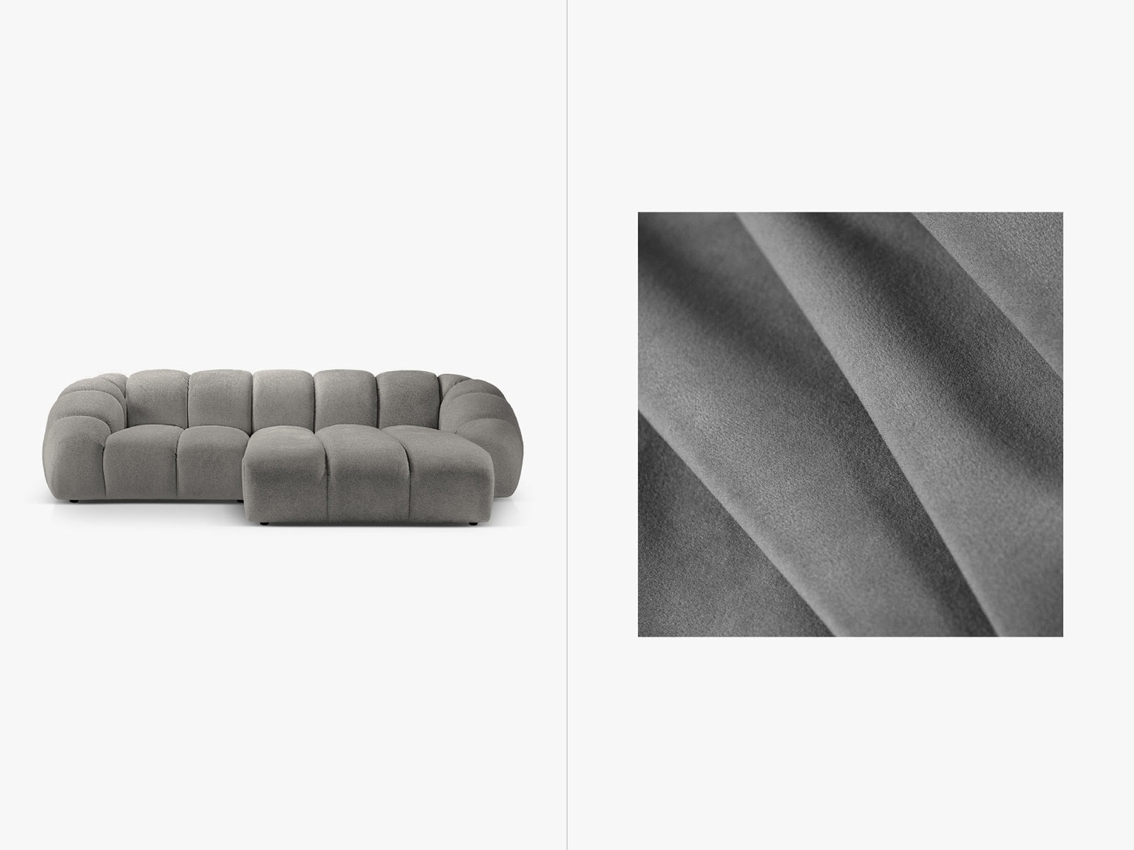 Diana Velour Ecksofa rechts 3 Sitzer in Grey-Salvador präsentiert im Onlineshop von KAQTU Design AG. L-Sofa rechts ist von Micadoni