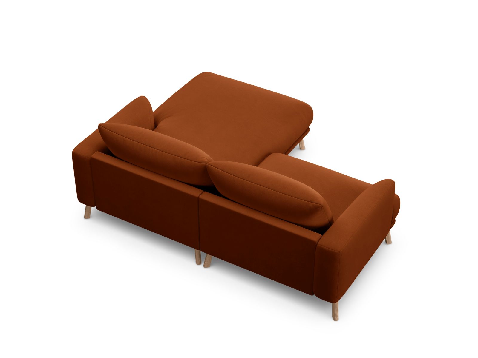 Elegantes 3-Sitzer Ecksofa Naomi in warmem Terracotta, ideal für stilvolle Wohnräume und entspannte Abende. Hochwertige Verarbeitung von Micadoni.