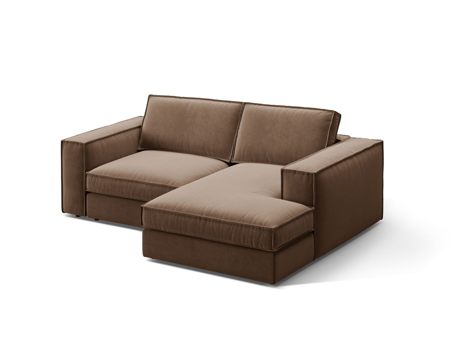Elegantes 2-Sitzer Ecksofa Pola in Chocolate-Salvador, ideal für moderne Wohnräume, mit modularer Bauweise für flexible Gestaltung.