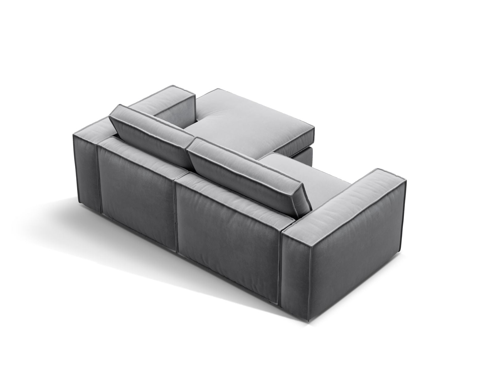 Elegantes 2-Sitzer Ecksofa rechts Pola in zeitlosem Grau, perfekt für entspannte Stunden und geschmackvolle Wohnräume von Micadoni.