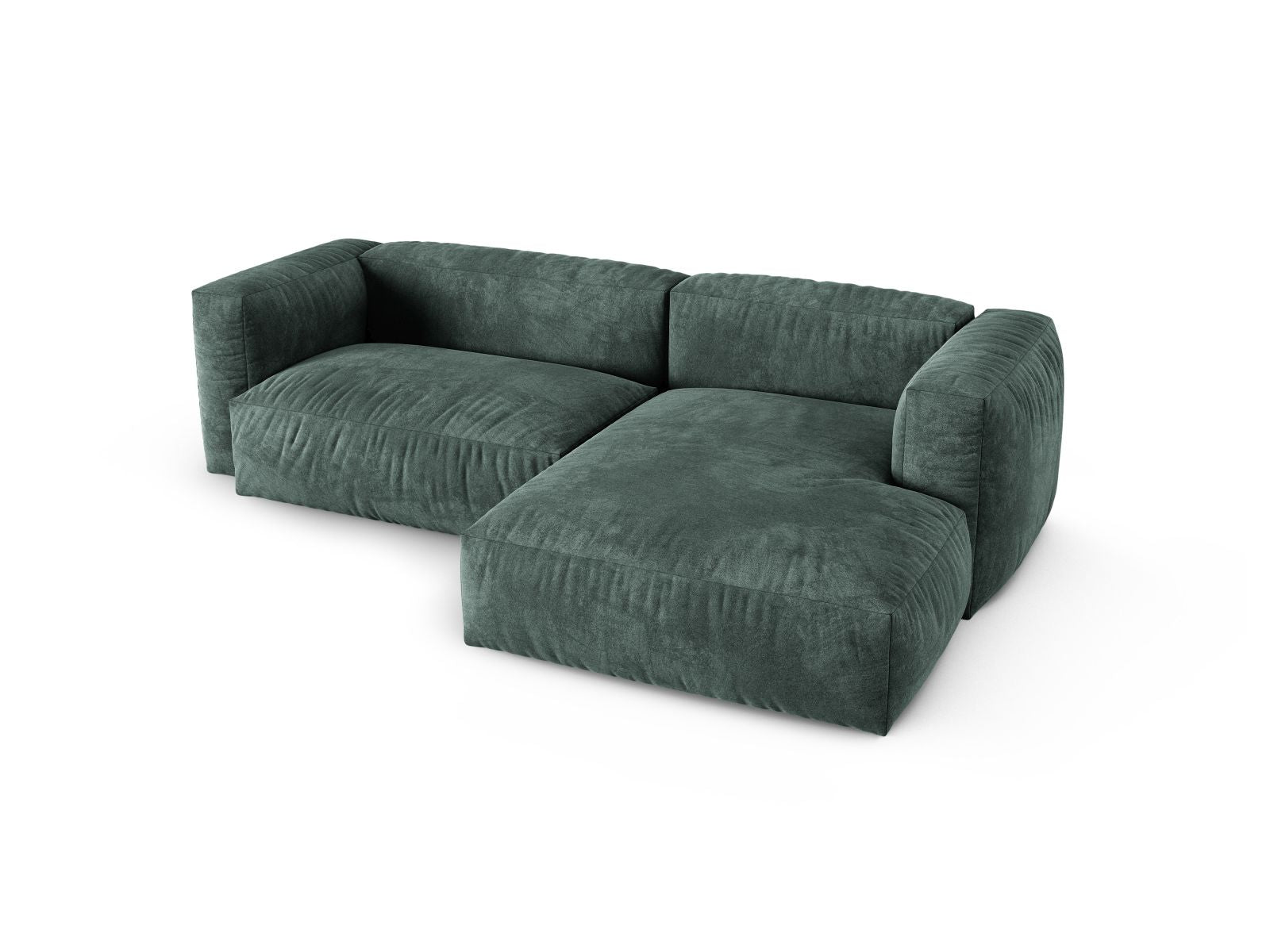Modernes 2-Sitzer XL Ecksofa rechts Martina in ansprechendem Petrol-Vogue, ideal für entspannte Stunden und stilvolle Einrichtung.