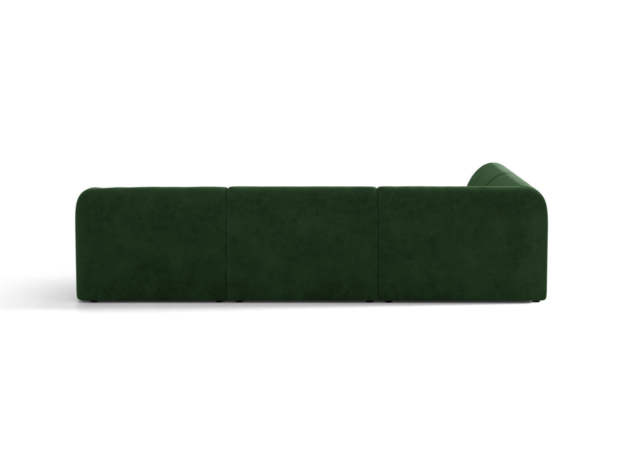 Dunkelbeiges L-förmiges Ecksofa Miley von Micadoni mit Bluvel-Stoff, schwarzen Kunststoffbeinen und linker Ausrichtung, freigestellt.