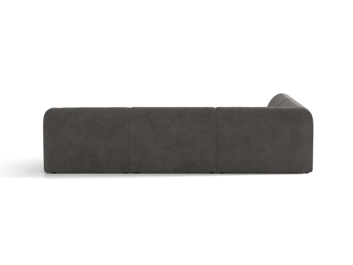 Dunkelbeiges L-förmiges Ecksofa Miley von Micadoni mit Bluvel-Stoff, schwarzen Kunststoffbeinen und linker Ausrichtung, freigestellt.
