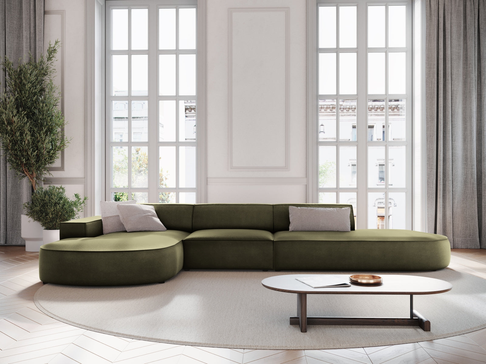 Jodie Velour modulares Ecksofa links 4 Sitzer in Green präsentiert im Onlineshop von KAQTU Design AG. Ecksofa links ist von Micadoni