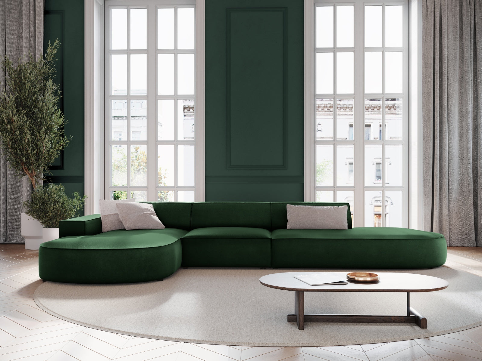Jodie Velour modulares Ecksofa links 4 Sitzer in Bottle Green präsentiert im Onlineshop von KAQTU Design AG. Ecksofa links ist von Micadoni