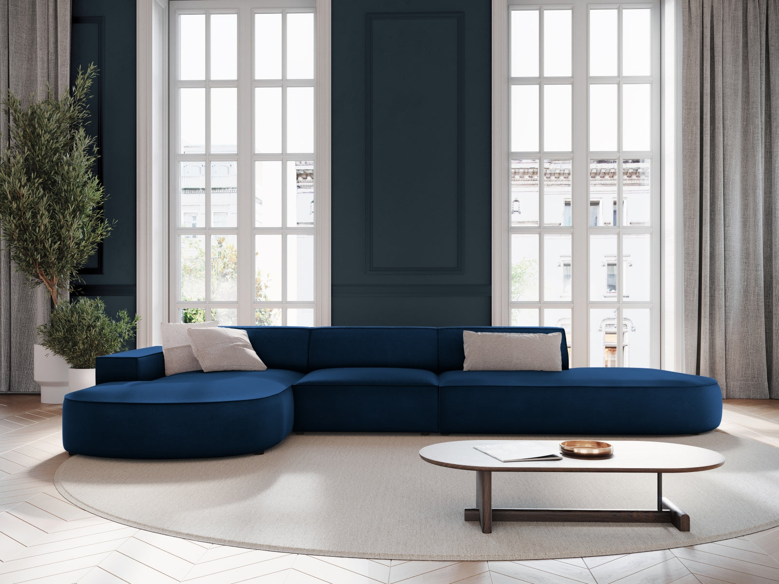 Jodie Velour modulares Ecksofa links 4 Sitzer in Royal Blue präsentiert im Onlineshop von KAQTU Design AG. Ecksofa links ist von Micadoni