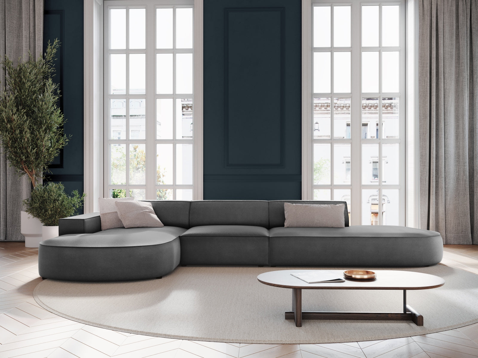 Jodie Velour modulares Ecksofa links 4 Sitzer in Grey präsentiert im Onlineshop von KAQTU Design AG. Ecksofa links ist von Micadoni