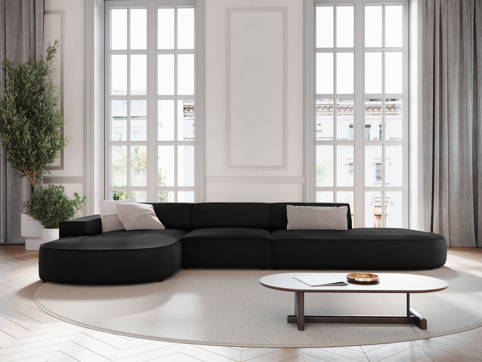 Jodie Velour modulares Ecksofa links 4 Sitzer in Black präsentiert im Onlineshop von KAQTU Design AG. Ecksofa links ist von Micadoni
