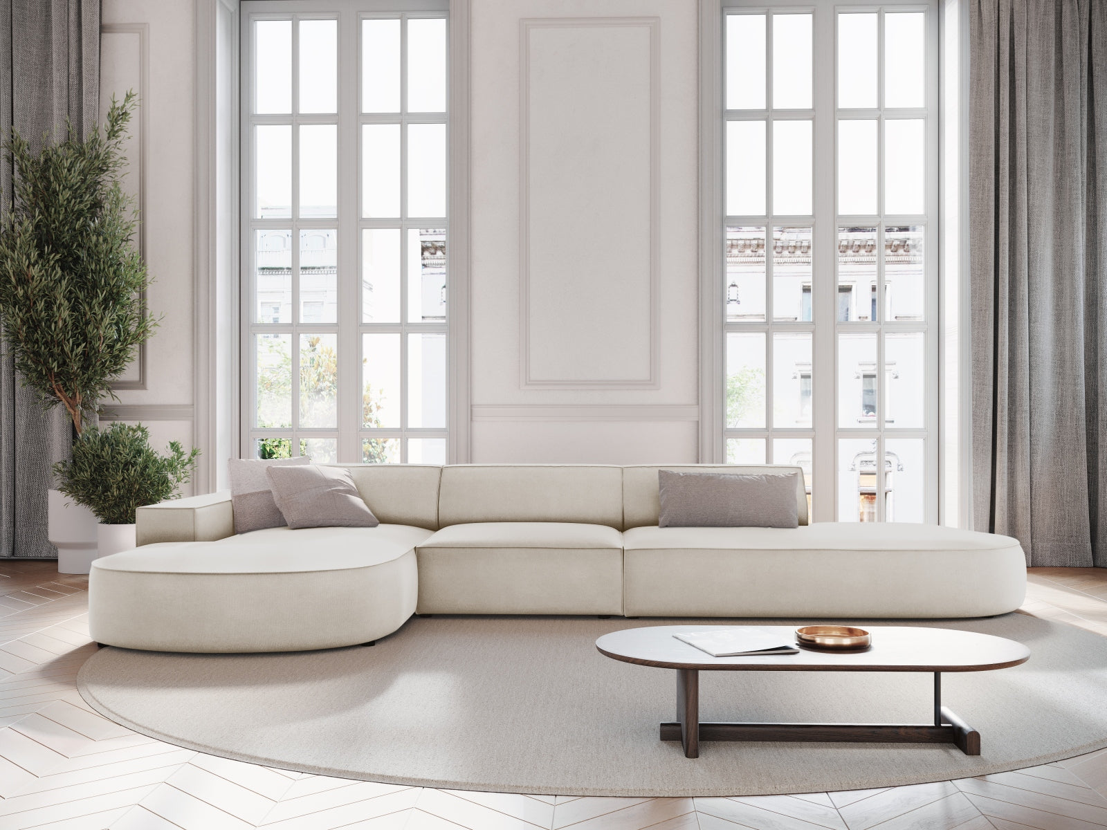 Jodie Velour modulares Ecksofa links 4 Sitzer in Dark Beige präsentiert im Onlineshop von KAQTU Design AG. Ecksofa links ist von Micadoni