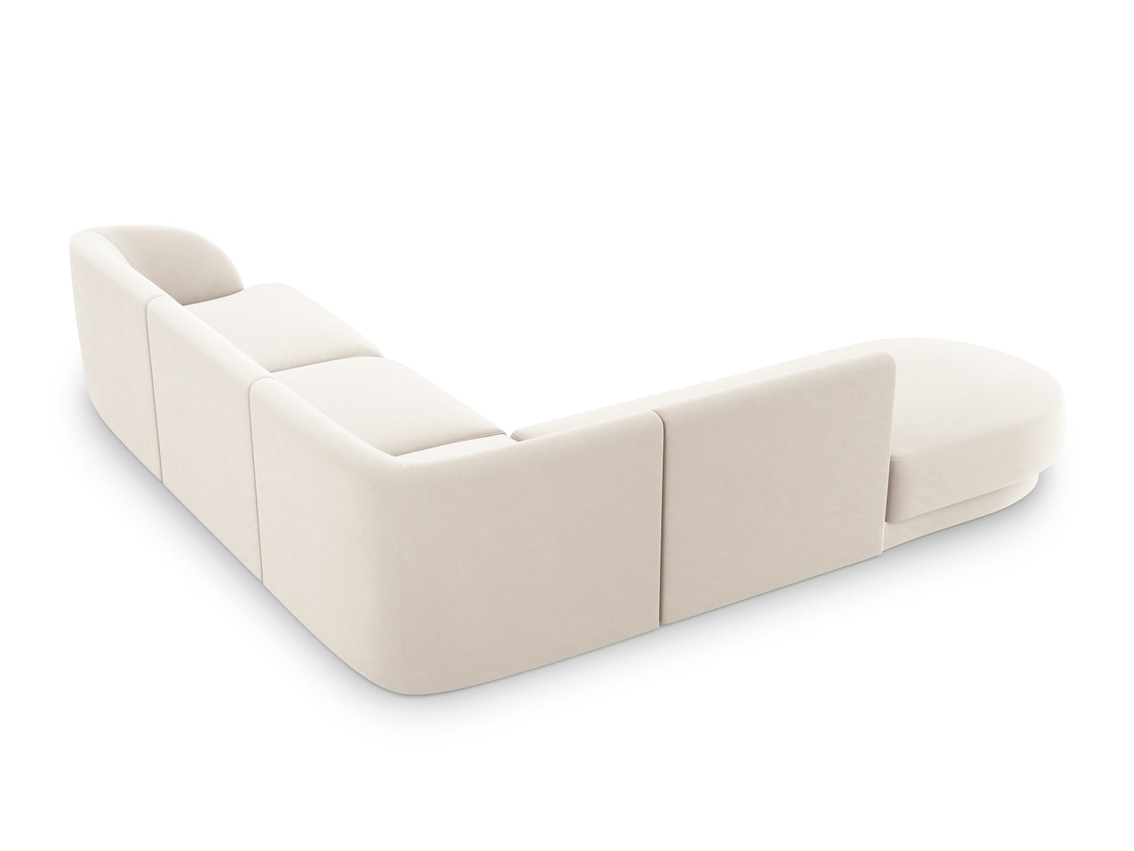 Bequemes Miley Velour Ecksofa links für 6 Personen in zartem Beige, perfekt für entspannte Stunden und modernes Wohndesign.