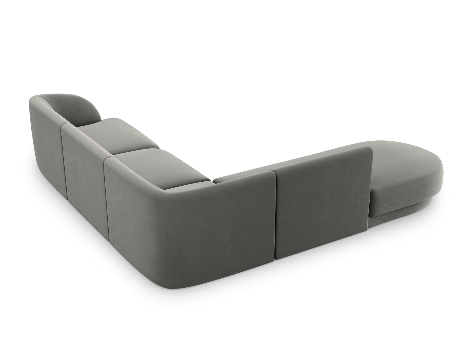 Elegantes Miley Velour Ecksofa links für bis zu 6 Personen in einem sanften Light Grey-Bluvel, perfekt für stilvolle Wohnzimmer.