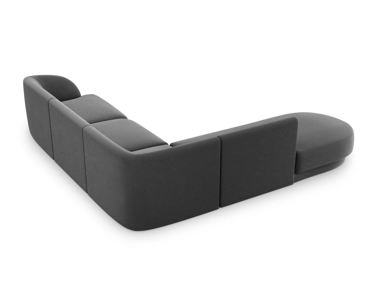 Luxuriöses Miley Velour Ecksofa links für 6 Personen in trendigem Grey-Bluvel, perfekt für stilvolle und komfortable Wohnbereiche.