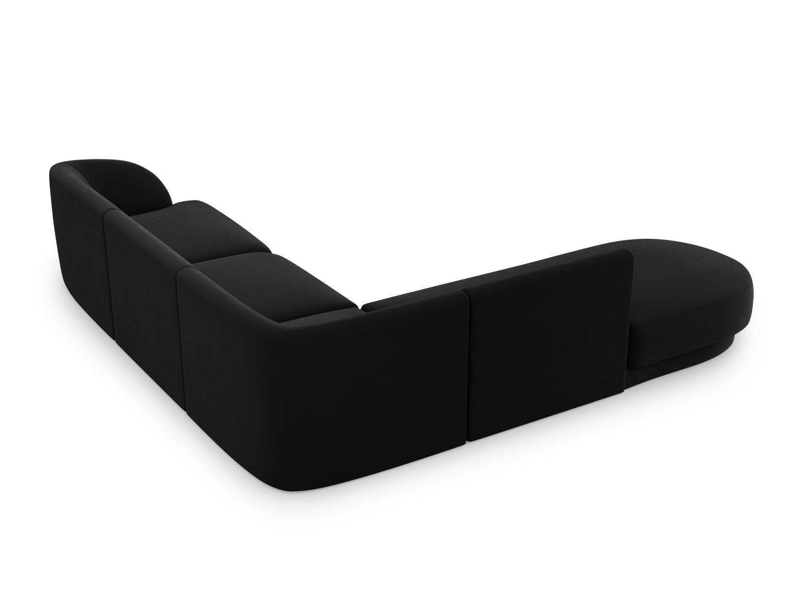 Luxuriöses Miley Velour Ecksofa links für 6 Personen in edlem Black-Bluvel, perfekt für einladende und moderne Wohnambiente.