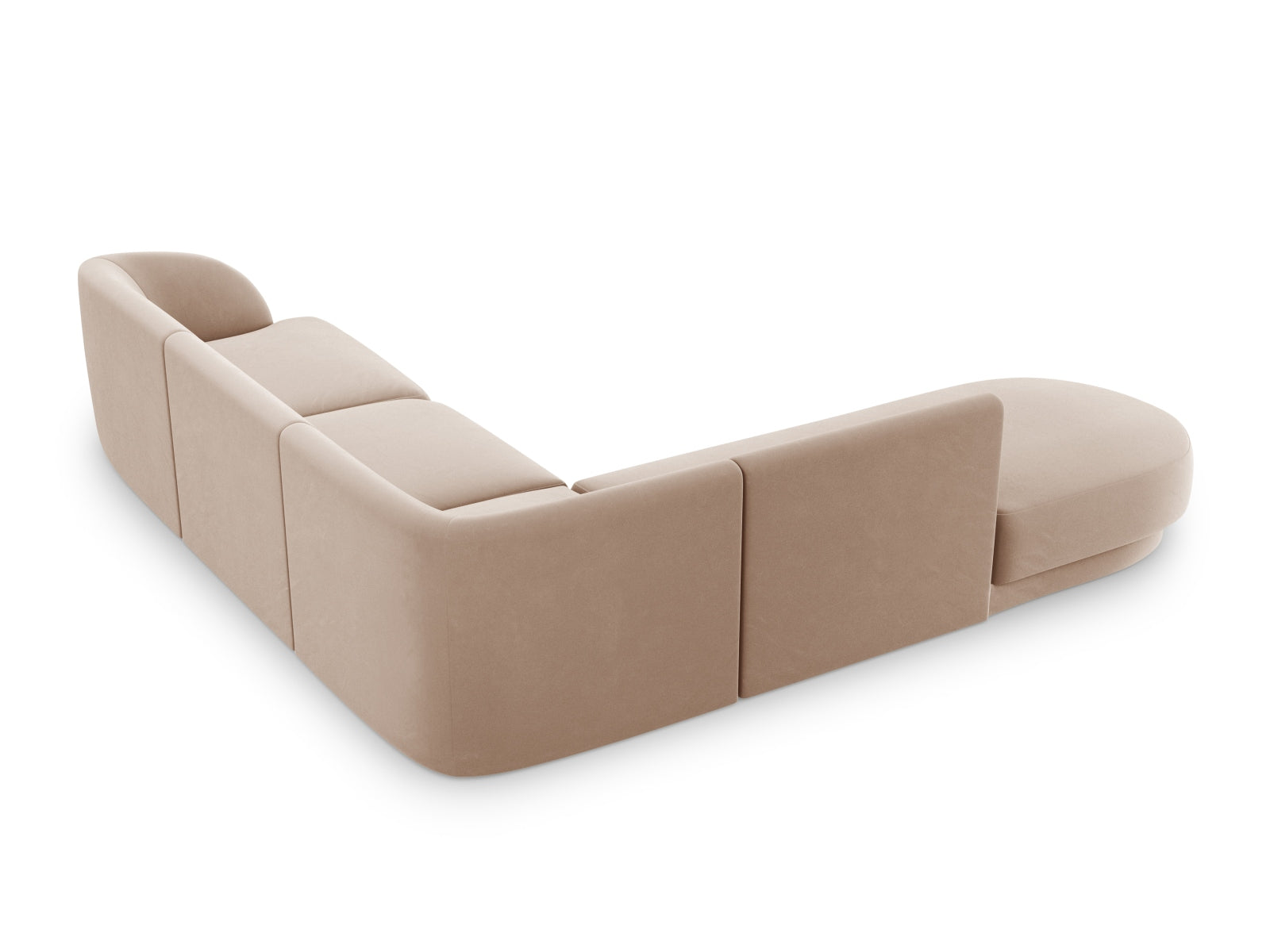 Luxuriöses Miley Velour Ecksofa links für 6 Personen in edlem Cappuccino-Bluvel, perfekt für einladende und moderne Wohnambiente.