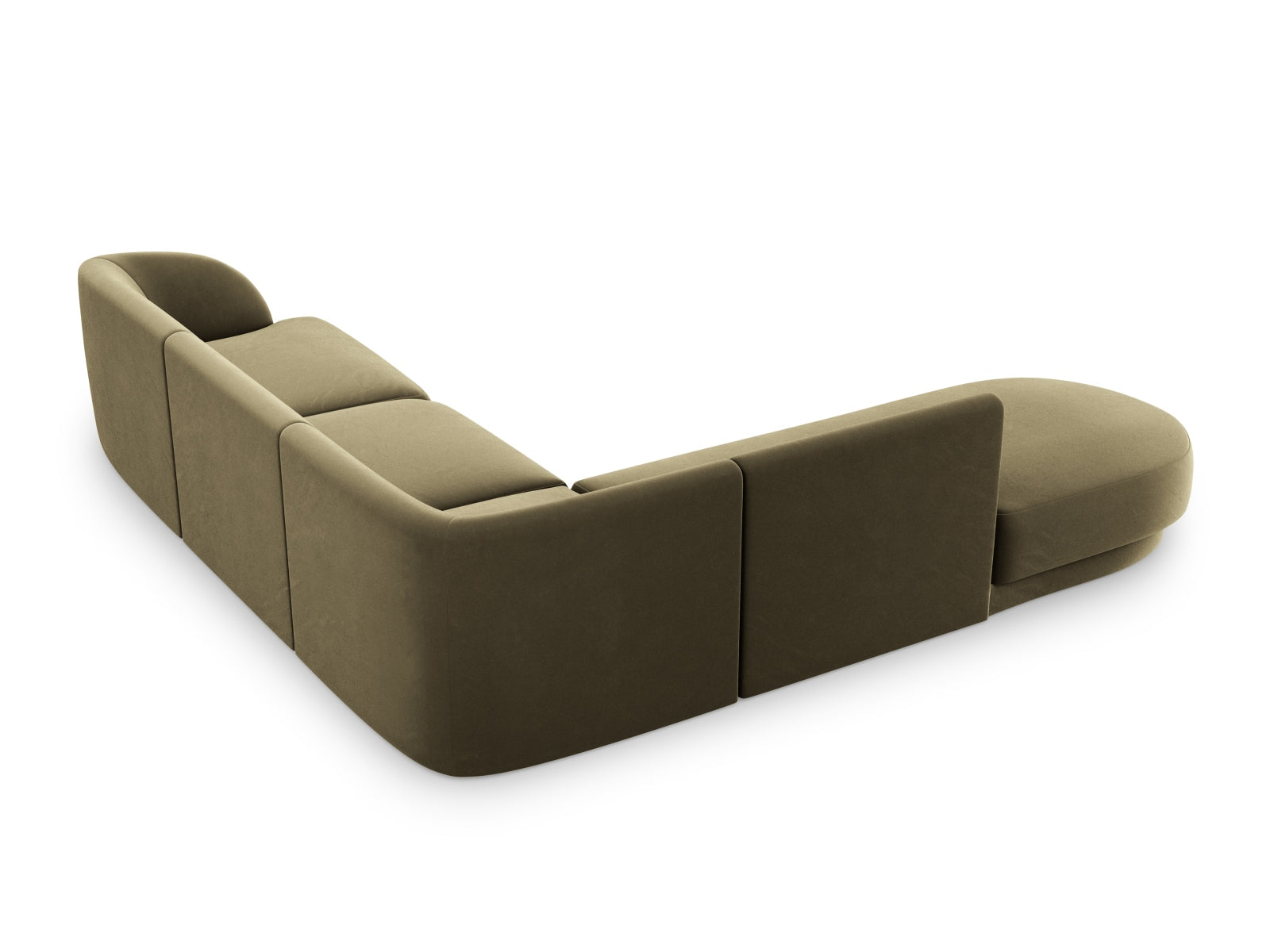 Luxuriöses Miley Velour Ecksofa links für 6 Personen in trendigem Green-Bluvel, perfekt für stilvolle Wohnzimmergestaltung.