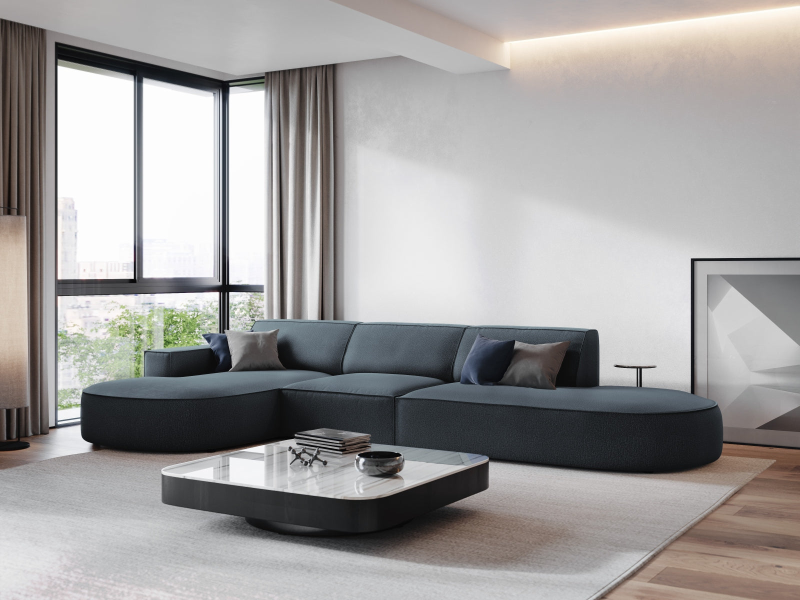 Jodie Modulares Ecksofa links 4 Sitzer in Blue präsentiert im Onlineshop von KAQTU Design AG. Ecksofa links ist von Micadoni