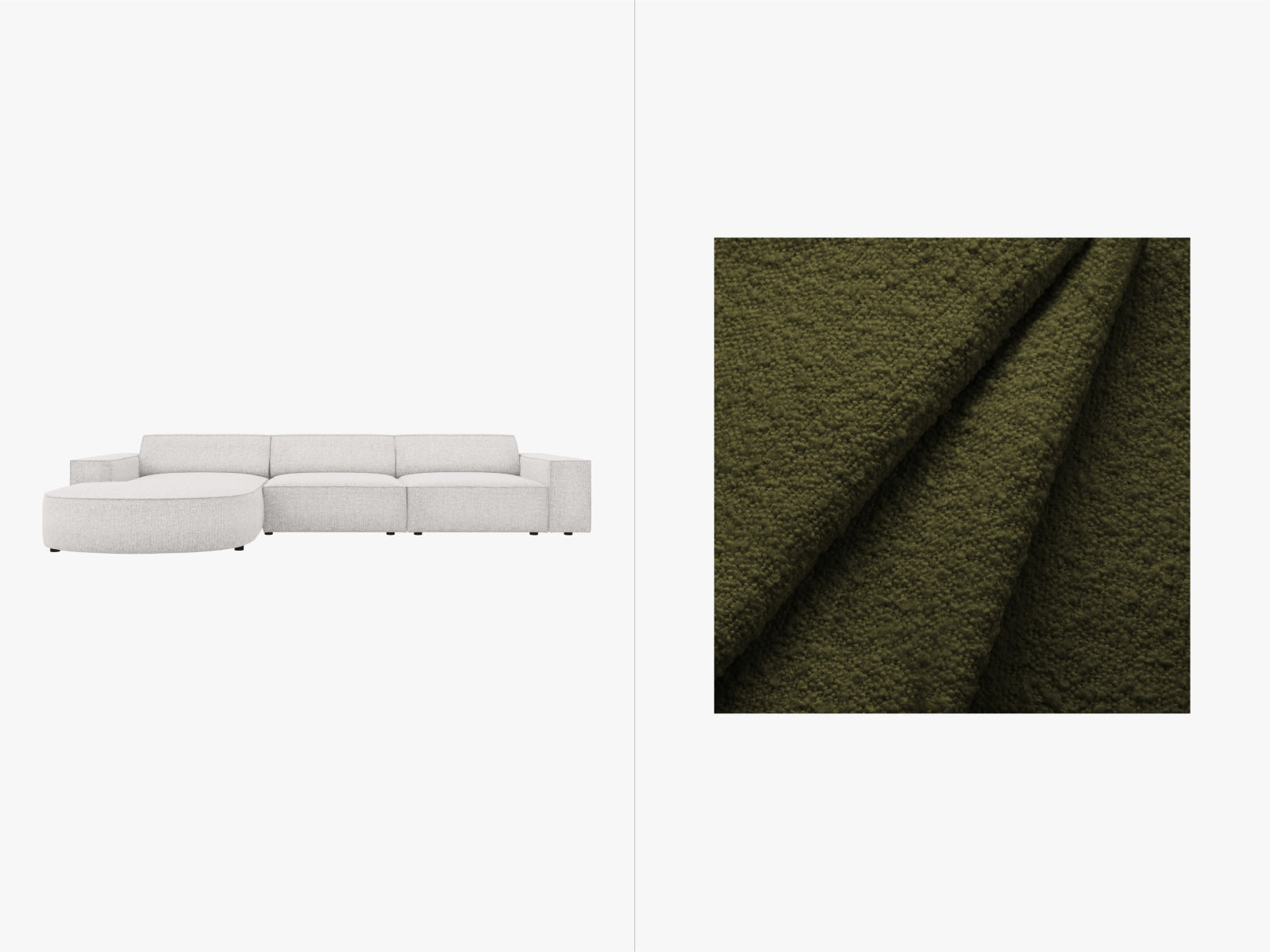 Jodie Boucle modulares Ecksofa links 4 Sitzer in Dark Olive Green präsentiert im Onlineshop von KAQTU Design AG. Ecksofa links ist von Micadoni