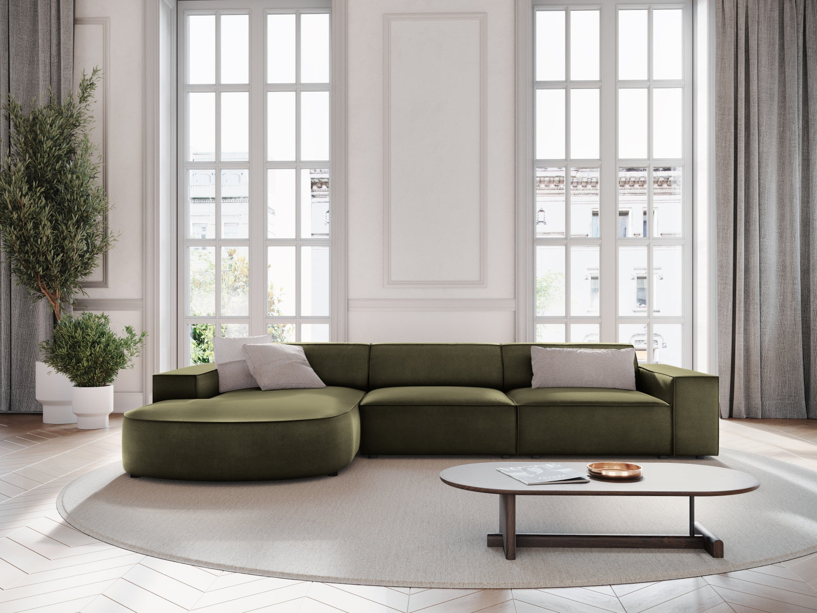 Jodie Velour modulares Ecksofa links 4 Sitzer in Green präsentiert im Onlineshop von KAQTU Design AG. Ecksofa links ist von Micadoni