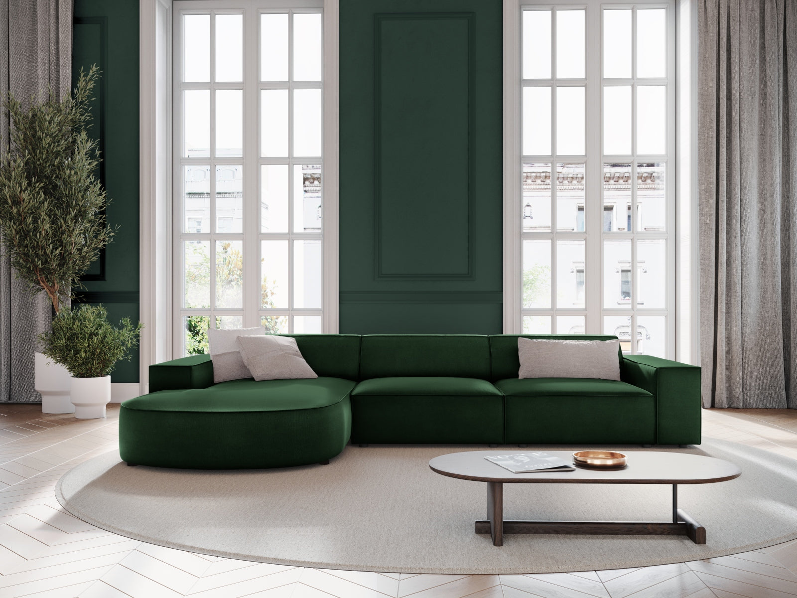 Jodie Velour modulares Ecksofa links 4 Sitzer in Bottle Green präsentiert im Onlineshop von KAQTU Design AG. Ecksofa links ist von Micadoni