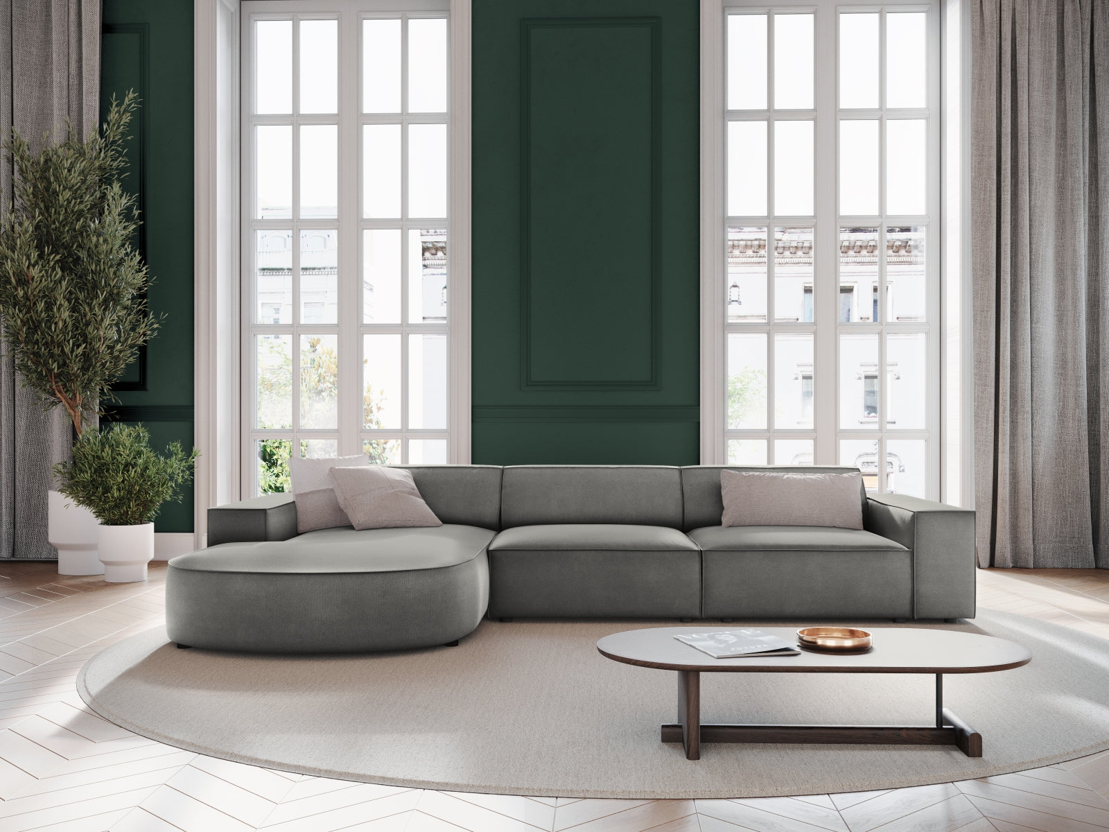 Jodie Velour modulares Ecksofa links 4 Sitzer in Light Grey präsentiert im Onlineshop von KAQTU Design AG. Ecksofa links ist von Micadoni