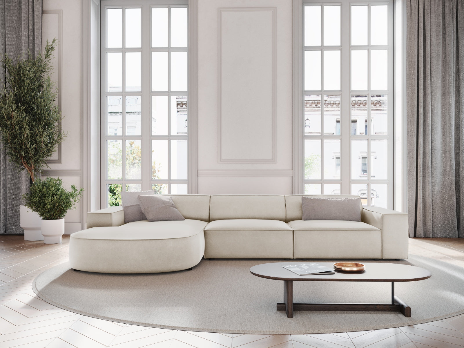 Jodie Velour modulares Ecksofa links 4 Sitzer in Dark Beige präsentiert im Onlineshop von KAQTU Design AG. Ecksofa links ist von Micadoni