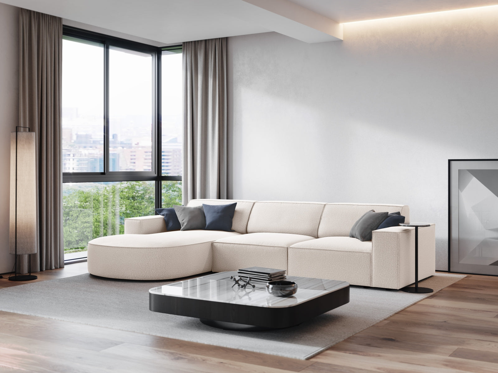 Jodie Modulares Ecksofa links 4 Sitzer in Light Beige präsentiert im Onlineshop von KAQTU Design AG. Ecksofa links ist von Micadoni