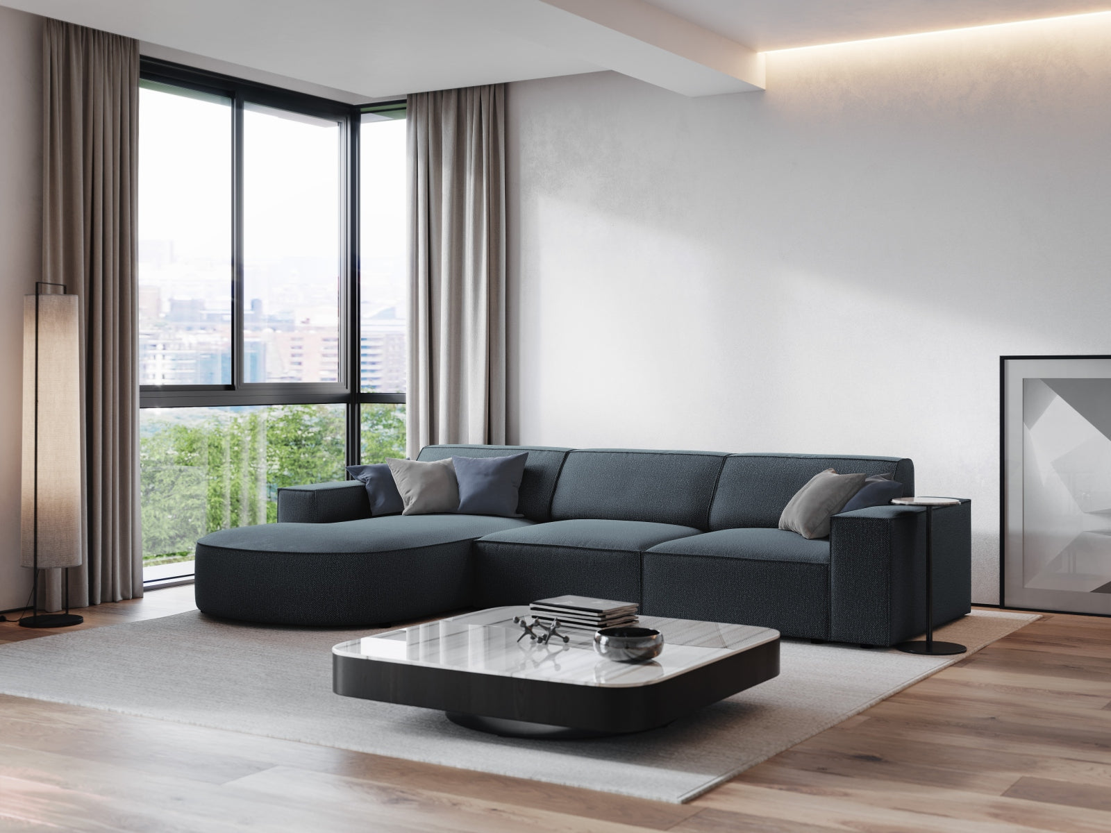 Jodie Modulares Ecksofa links 4 Sitzer in Blue präsentiert im Onlineshop von KAQTU Design AG. Ecksofa links ist von Micadoni