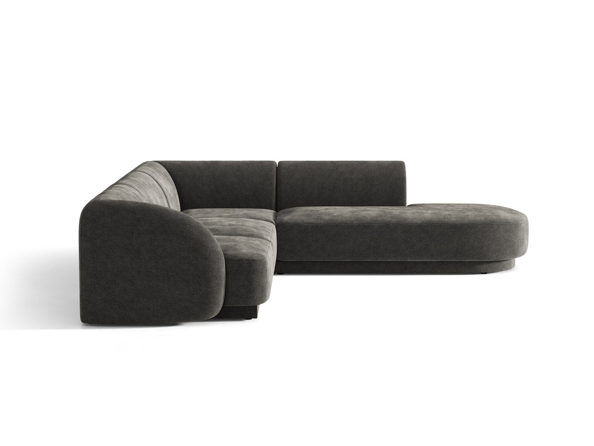Produktfoto des Miley Ecksofas von Micadoni in Dunkelbeige, L-Form, Bezug aus Bluvel-Stoff, schwarze Kunststoffbeine, Sitzhöhe 40 cm.