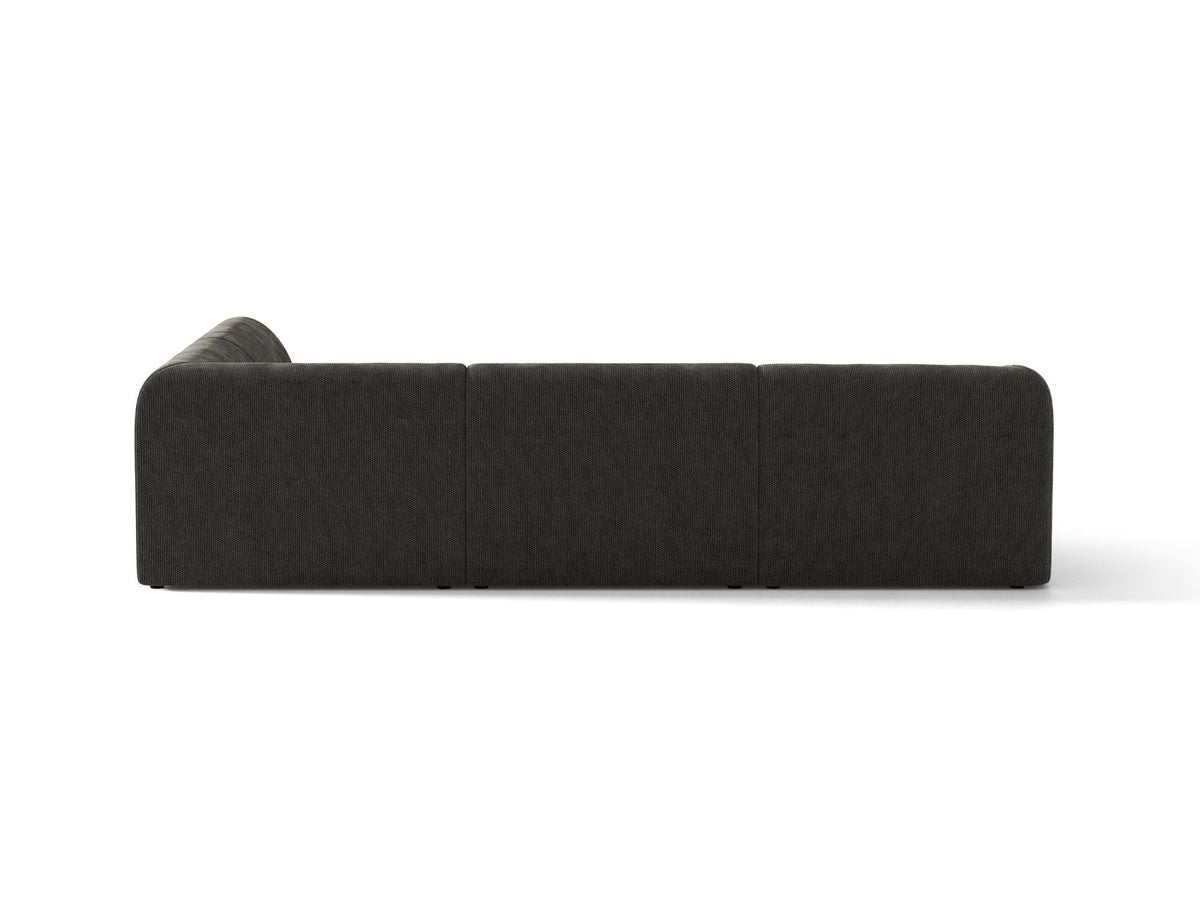 Produktfoto des Miley Ecksofas von Micadoni in Dunkelbeige, L-Form, Bezug aus Bluvel-Stoff, schwarze Kunststoffbeine, Sitzhöhe 40 cm.