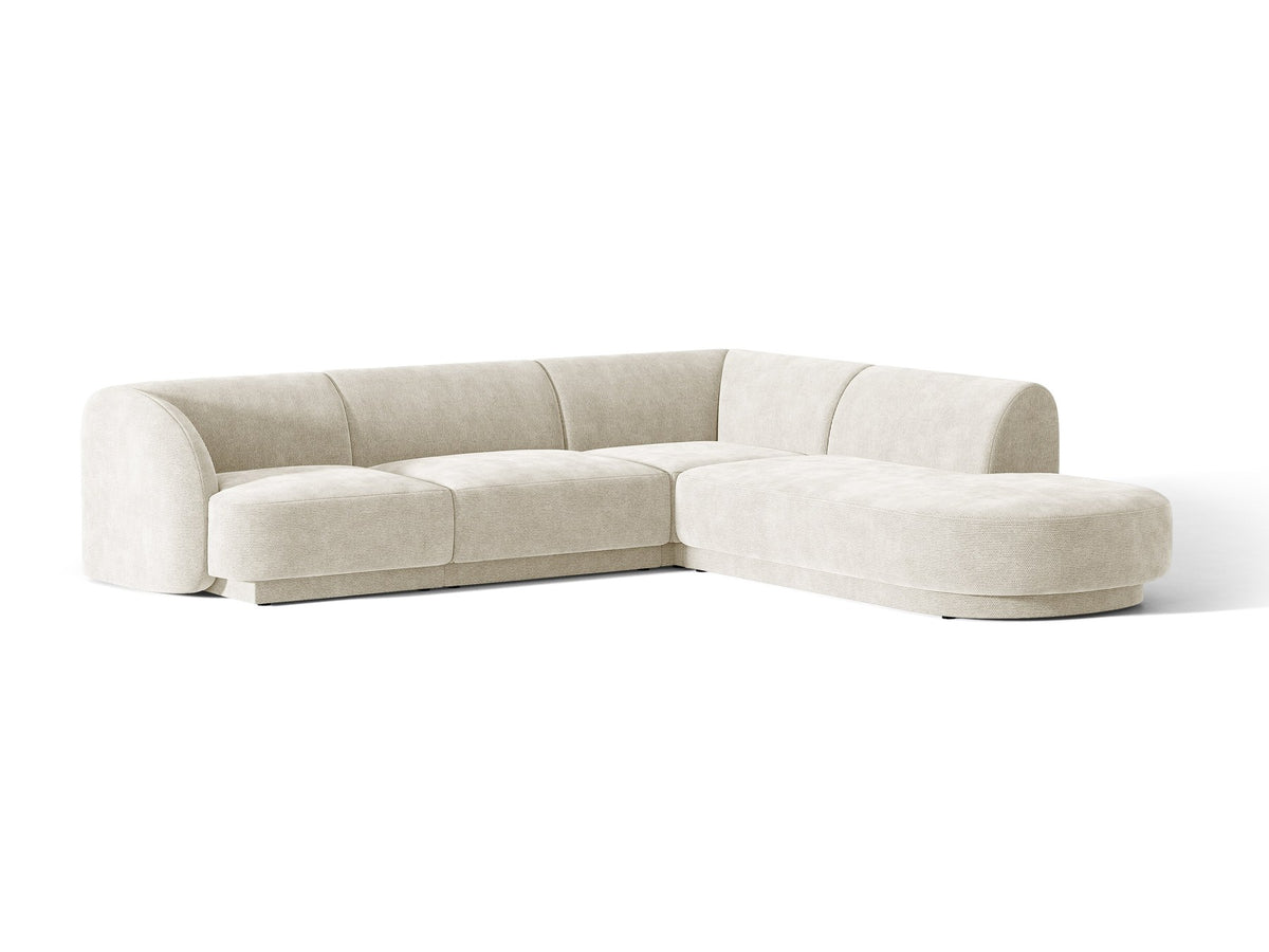 Produktfoto des Miley Ecksofas von Micadoni in Dunkelbeige, L-Form, Bezug aus Bluvel-Stoff, schwarze Kunststoffbeine, Sitzhöhe 40 cm.