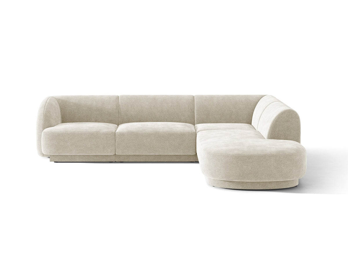 Produktfoto des Miley Ecksofas von Micadoni in Dunkelbeige, L-Form, Bezug aus Bluvel-Stoff, schwarze Kunststoffbeine, Sitzhöhe 40 cm.
