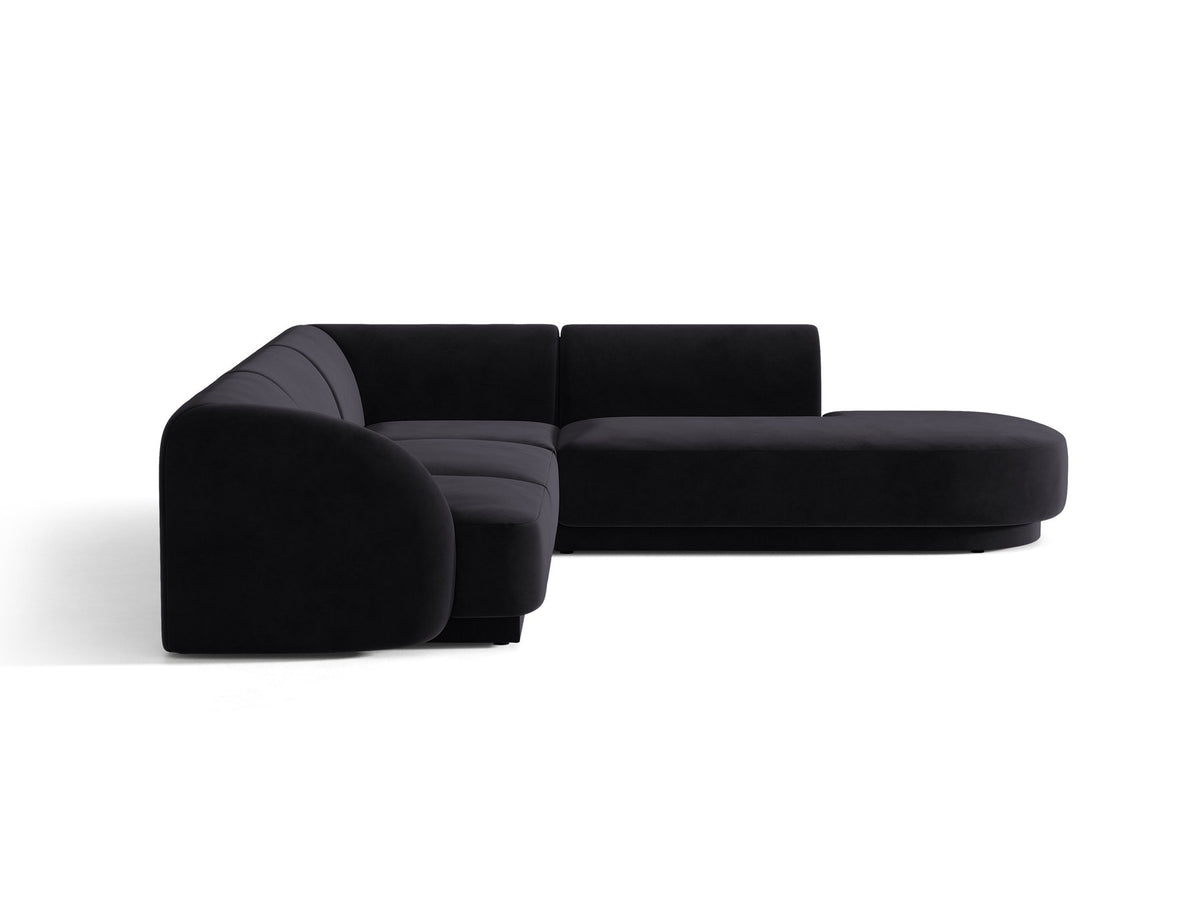 Produktfoto des Miley Ecksofas von Micadoni in Dunkelbeige, L-Form, Bezug aus Bluvel-Stoff, schwarze Kunststoffbeine, Sitzhöhe 40 cm.