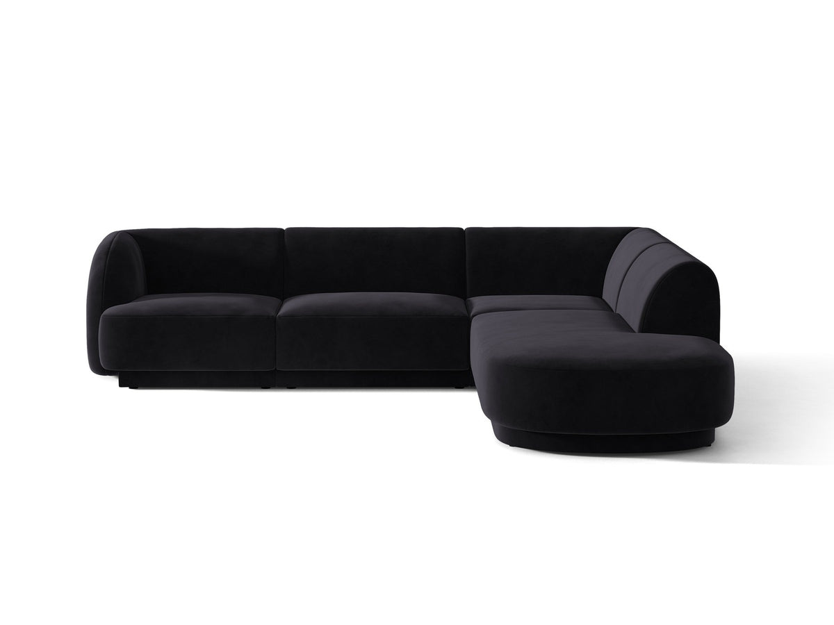 Produktfoto des Miley Ecksofas von Micadoni in Dunkelbeige, L-Form, Bezug aus Bluvel-Stoff, schwarze Kunststoffbeine, Sitzhöhe 40 cm.