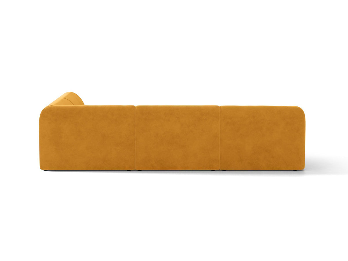 Produktfoto des Miley Ecksofas von Micadoni in Dunkelbeige, L-Form, Bezug aus Bluvel-Stoff, schwarze Kunststoffbeine, Sitzhöhe 40 cm.