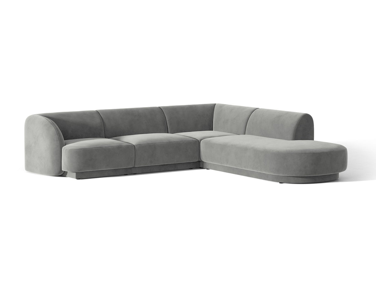 Produktfoto des Miley Ecksofas von Micadoni in Dunkelbeige, L-Form, Bezug aus Bluvel-Stoff, schwarze Kunststoffbeine, Sitzhöhe 40 cm.