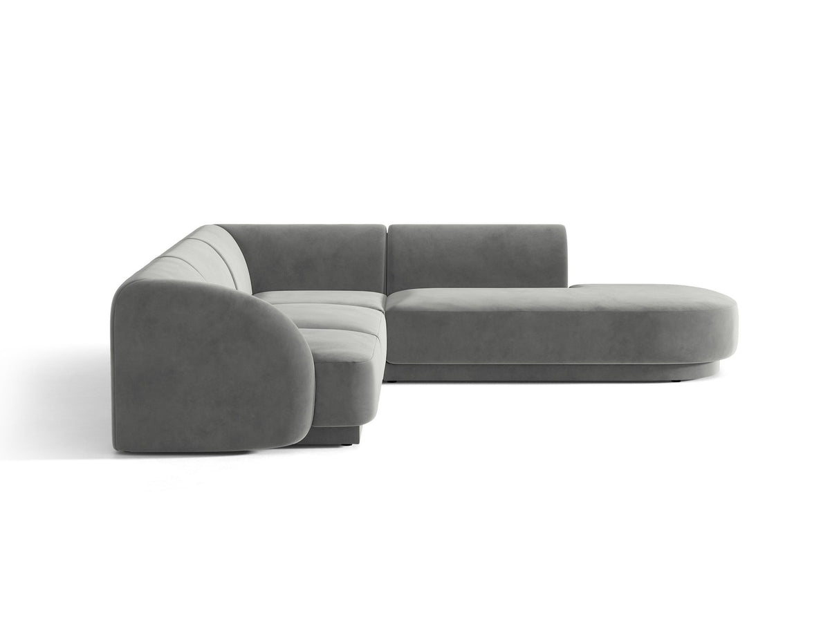 Produktfoto des Miley Ecksofas von Micadoni in Dunkelbeige, L-Form, Bezug aus Bluvel-Stoff, schwarze Kunststoffbeine, Sitzhöhe 40 cm.