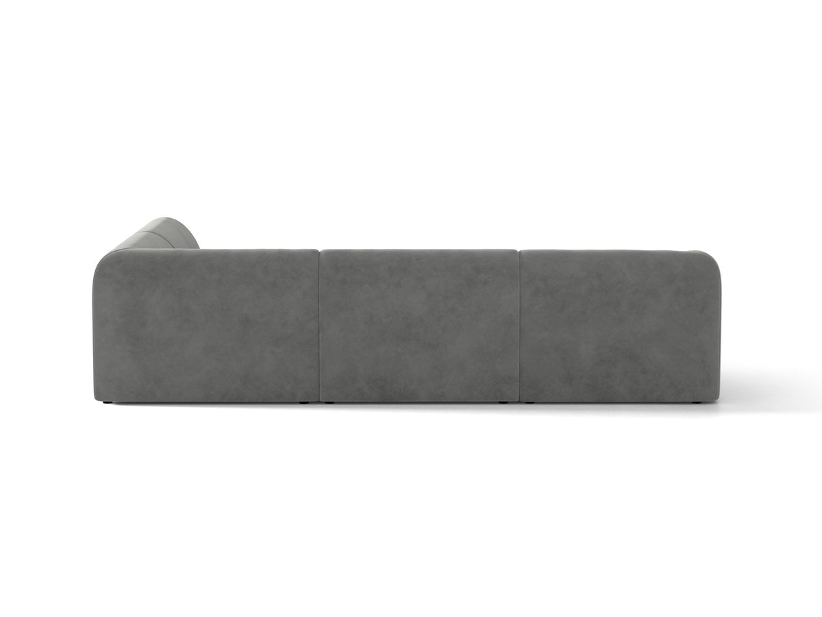 Produktfoto des Miley Ecksofas von Micadoni in Dunkelbeige, L-Form, Bezug aus Bluvel-Stoff, schwarze Kunststoffbeine, Sitzhöhe 40 cm.