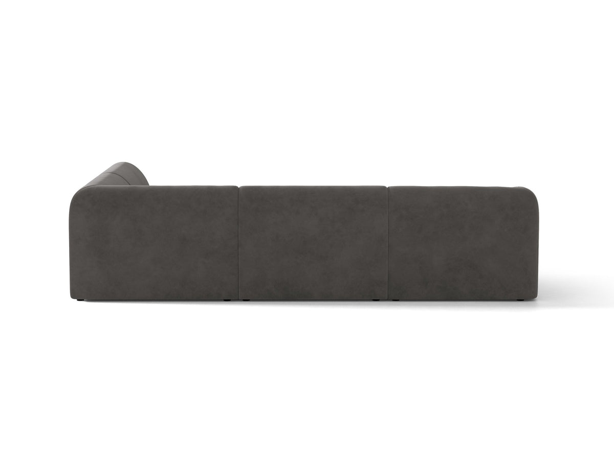 Produktfoto des Miley Ecksofas von Micadoni in Dunkelbeige, L-Form, Bezug aus Bluvel-Stoff, schwarze Kunststoffbeine, Sitzhöhe 40 cm.