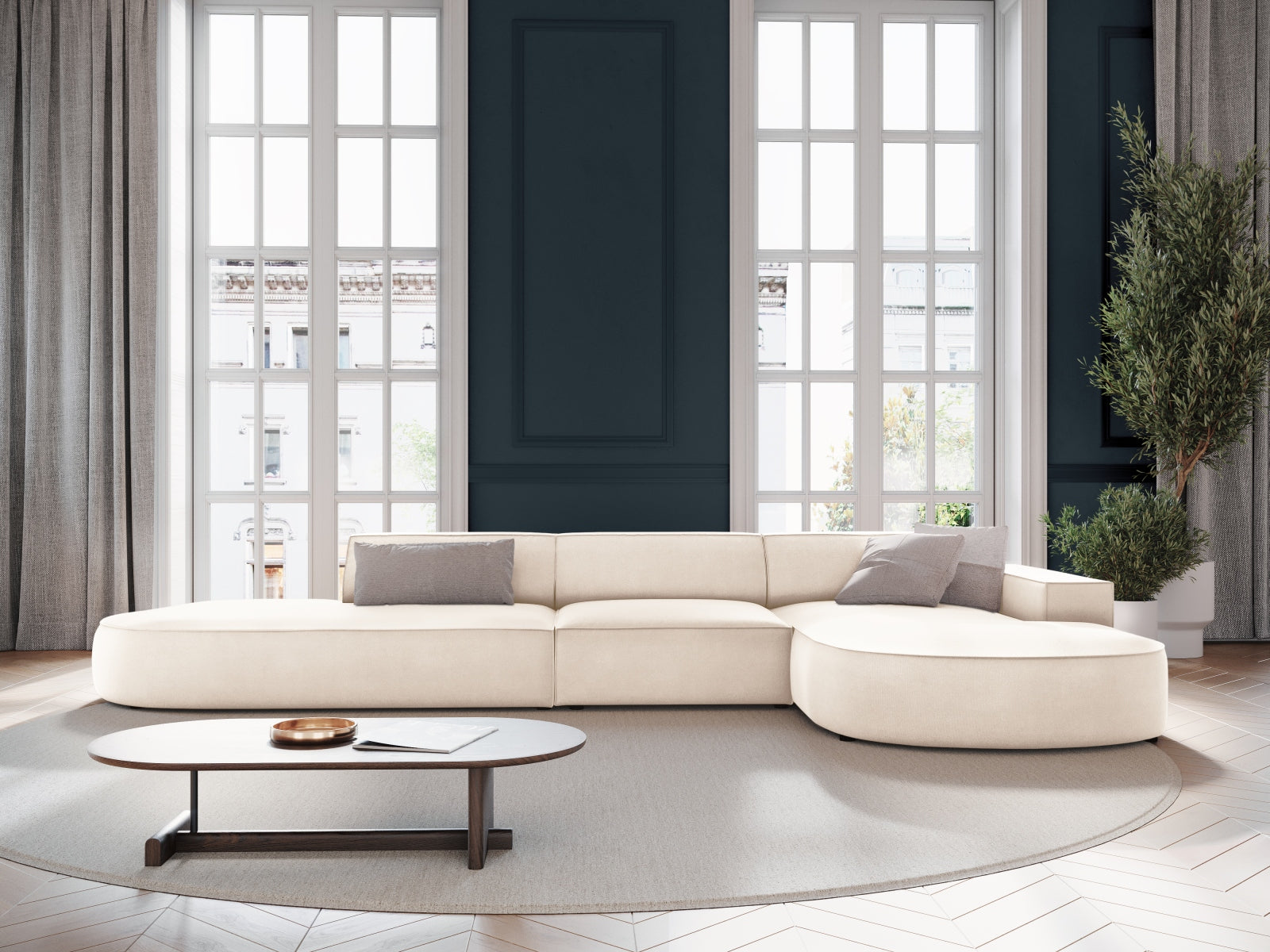 Jodie Velour modulares Ecksofa rechts 4 Sitzer in Light Beige präsentiert im Onlineshop von KAQTU Design AG. Ecksofa rechts ist von Micadoni