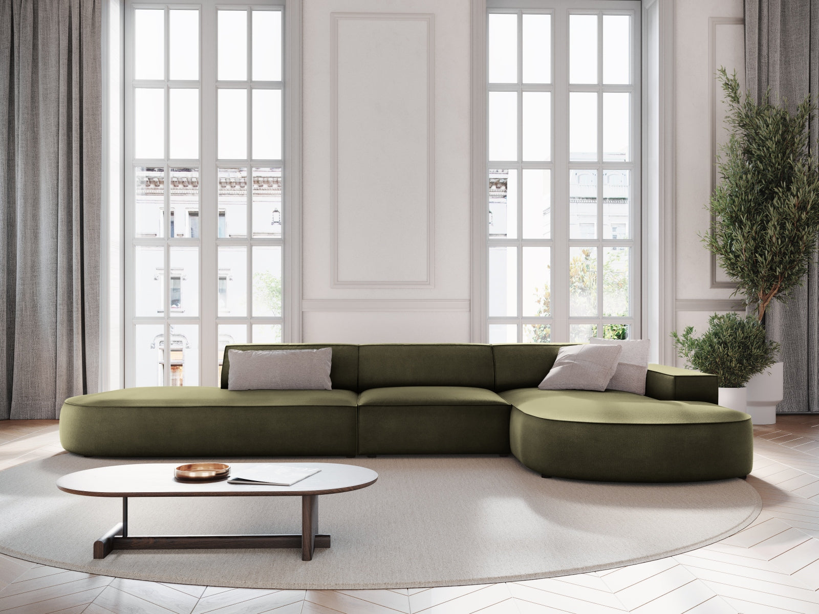 Jodie Velour modulares Ecksofa rechts 4 Sitzer in Green präsentiert im Onlineshop von KAQTU Design AG. Ecksofa rechts ist von Micadoni