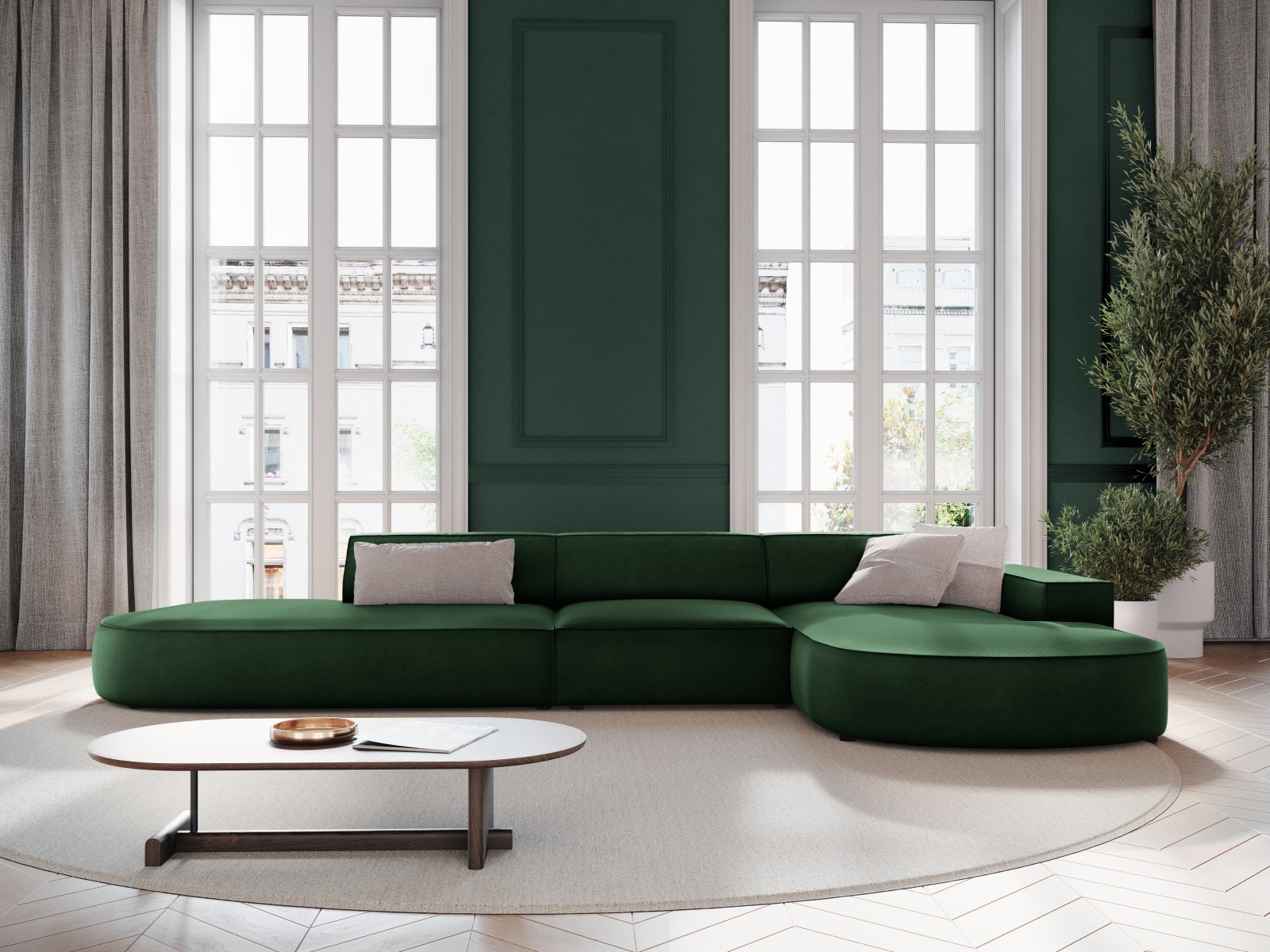 Jodie Velour modulares Ecksofa rechts 4 Sitzer in Bottle Green präsentiert im Onlineshop von KAQTU Design AG. Ecksofa rechts ist von Micadoni