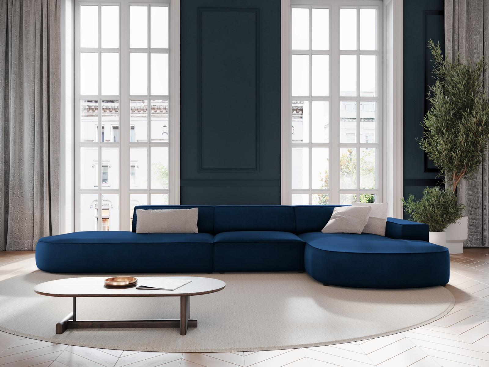 Jodie Velour modulares Ecksofa rechts 4 Sitzer in Royal Blue präsentiert im Onlineshop von KAQTU Design AG. Ecksofa rechts ist von Micadoni